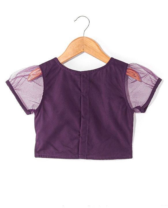 Babyhug Woven Short Sleeves Embroidered Choli with Shimmer Net Lehenga & Dupatta - Purple