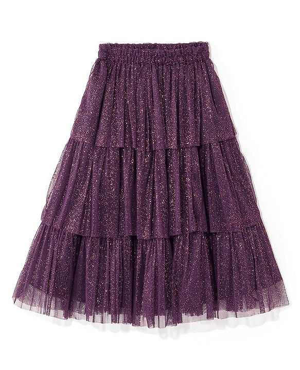 Babyhug Woven Short Sleeves Embroidered Choli with Shimmer Net Lehenga & Dupatta - Purple
