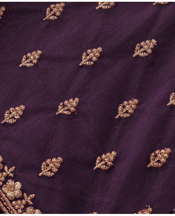 Babyhug Woven Short Sleeves Embroidered Choli with Shimmer Net Lehenga & Dupatta - Purple