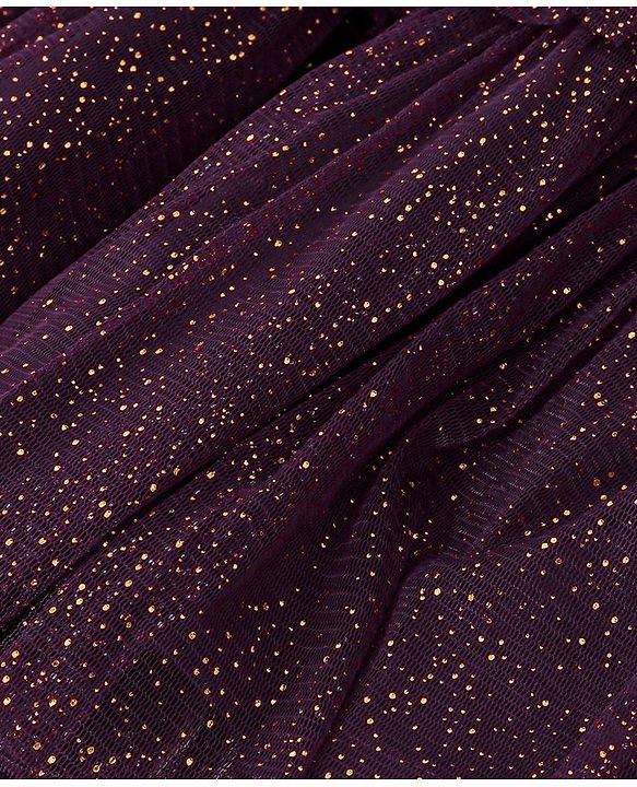 Babyhug Woven Short Sleeves Embroidered Choli with Shimmer Net Lehenga & Dupatta - Purple