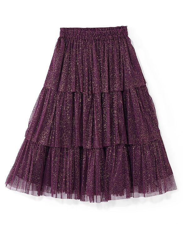Babyhug Cotton Half Sleeve Embroidered Choli With Shimmer Net Lehenga And Dupatta - Purple