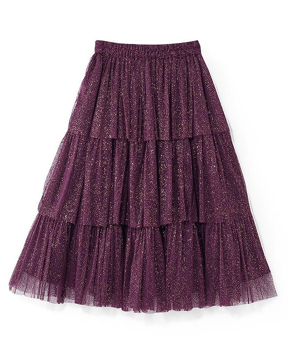 Babyhug Cotton Half Sleeve Embroidered Choli With Shimmer Net Lehenga And Dupatta - Purple