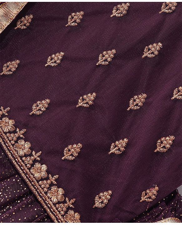 Babyhug Cotton Half Sleeve Embroidered Choli With Shimmer Net Lehenga And Dupatta - Purple