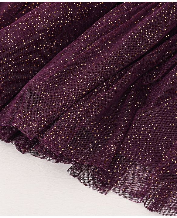 Babyhug Cotton Half Sleeve Embroidered Choli With Shimmer Net Lehenga And Dupatta - Purple