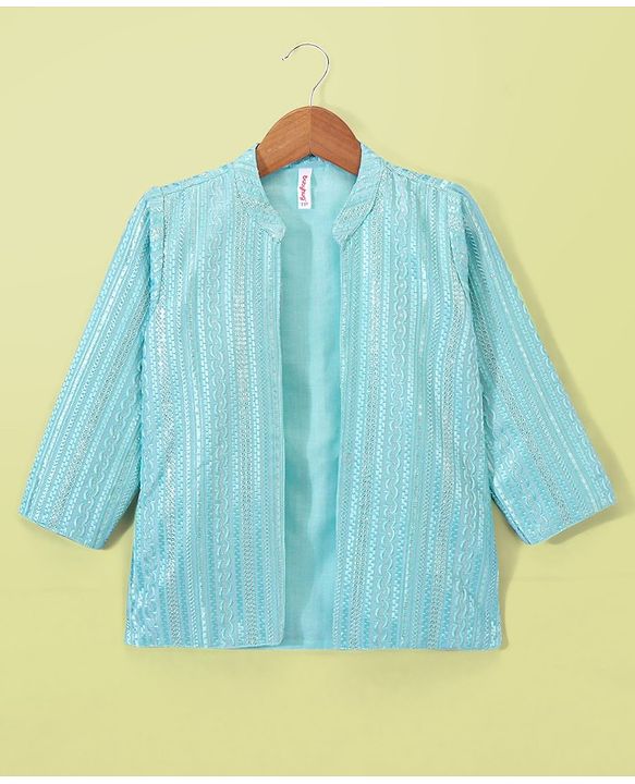 Babyhug Full Sleeves Solid Kurta Pyjama Set with Sherwani Embroidered Jacket  - Mint Green