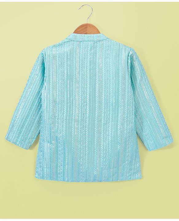 Babyhug Full Sleeves Solid Kurta Pyjama Set with Sherwani Embroidered Jacket  - Mint Green