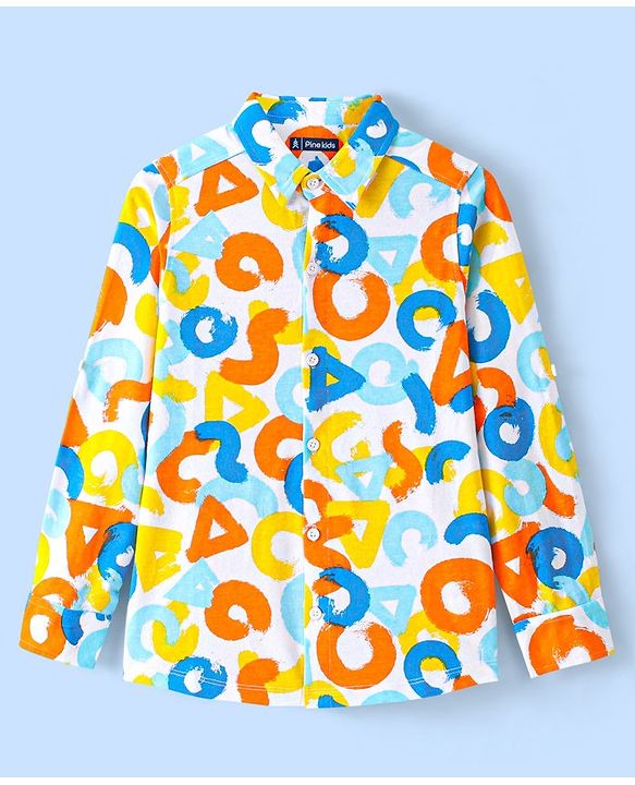 Pine Kids 100% Cotton Knit Full Sleeves Roll Up Shirt Abstract Printed - Multicolor
