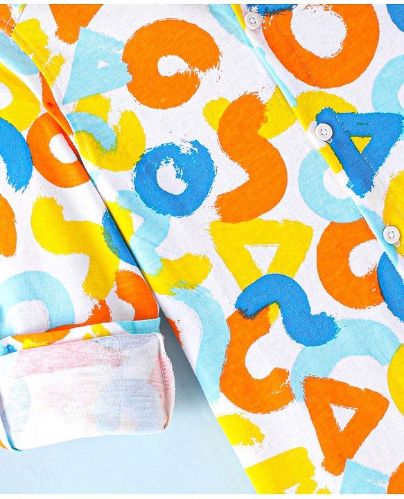 Pine Kids 100% Cotton Knit Full Sleeves Roll Up Shirt Abstract Printed - Multicolor
