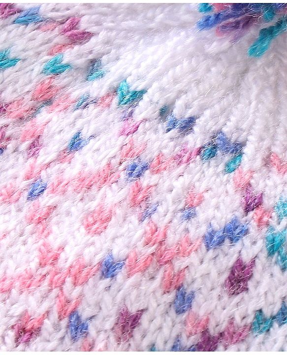 Babyhug Woollen Caps with Pompom - White & Pink