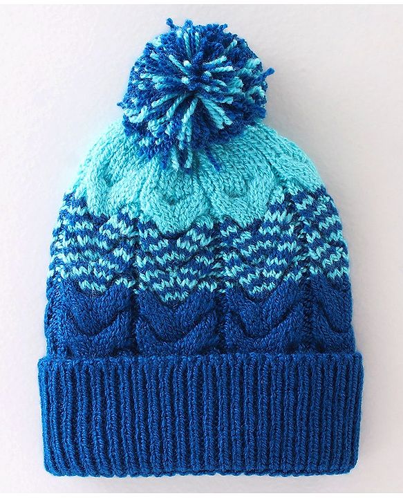 Babyhug Woollen Caps with Pompom - Navy Blue & Blue