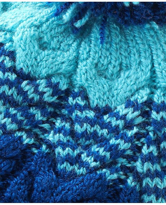 Babyhug Woollen Caps with Pompom - Navy Blue & Blue