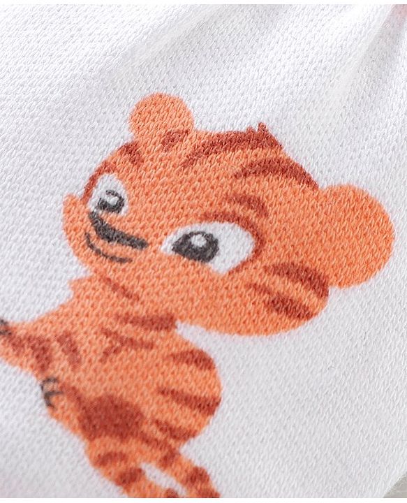Babyhug 100% Cotton Knit Tiger Print Mittens & Booties - White