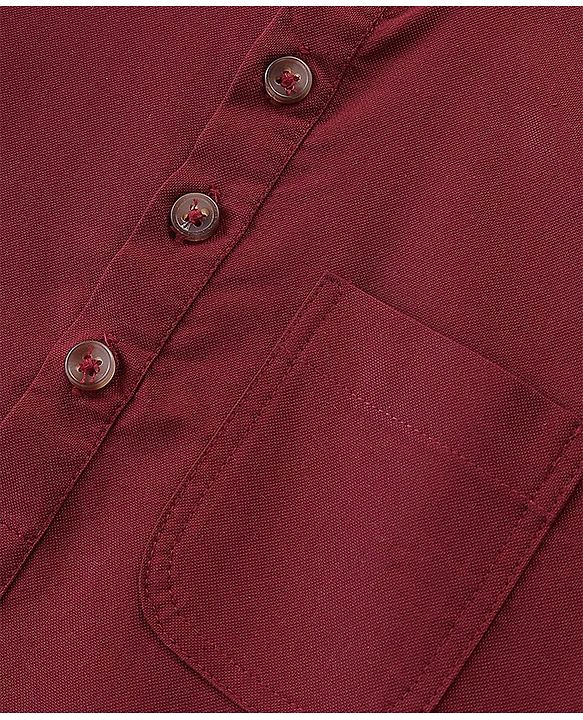 Pine Kids Full Sleeves Roll Up Kurta Shirt Solid Color - Red