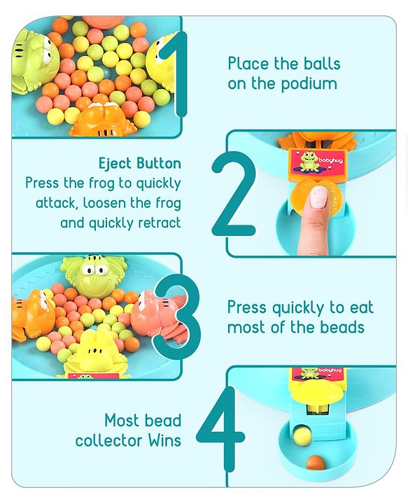 Babyhug Hungry Frog Indoor Board Game for Kids|Colorful 4 Player Bead-Eating Game|Fun Learning for Counting & Strategy|Easy to Play| 4 Yrs+|Family & Friendly Interaction Toy|BIS