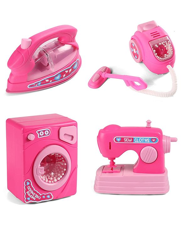 Babyhug Roleplay Home Appliances Set Washing Machine Iron Vacuum Cleaner Sewing Machine- Pink