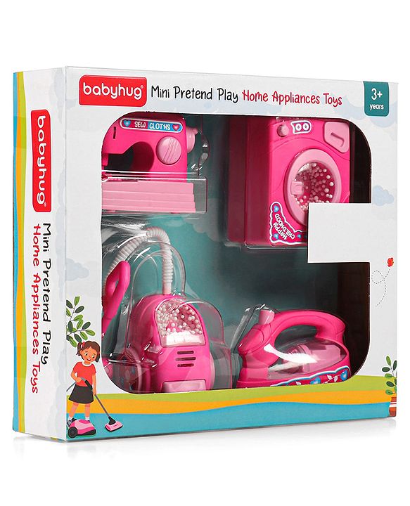 Babyhug Roleplay Home Appliances Set Washing Machine Iron Vacuum Cleaner Sewing Machine- Pink