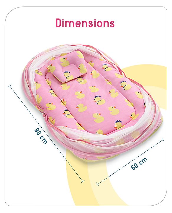 Babyhug Cotton Bedding Set with Mosquito Net Duck Print- Blue