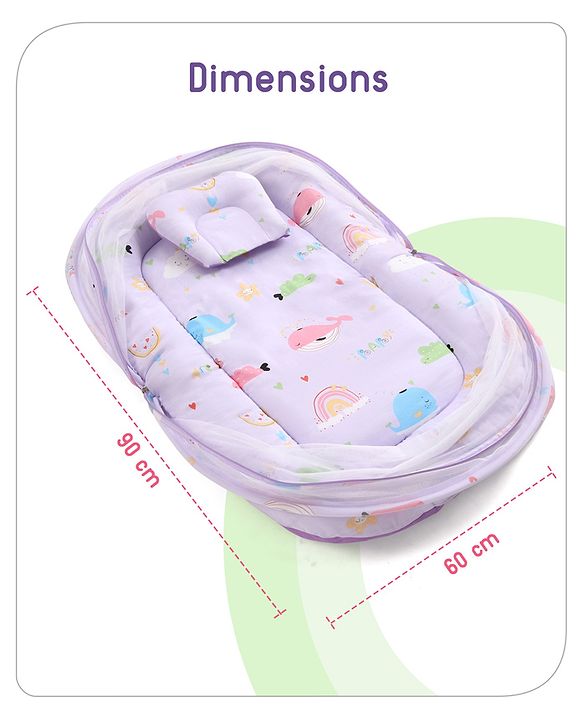 Babyhug Cotton Bedding Set with Mosquito Net Duck Print- Blue