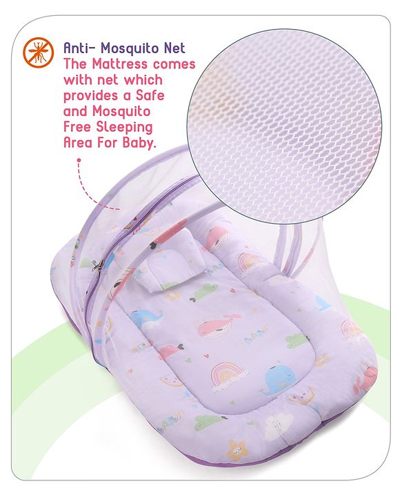 Babyhug Cotton Bedding Set with Mosquito Net Duck Print- Blue