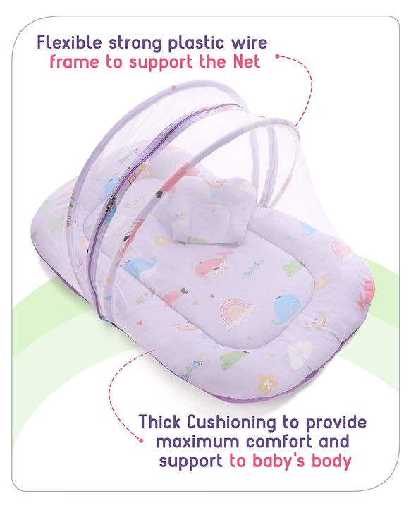Babyhug Cotton Bedding Set with Mosquito Net Duck Print- Blue