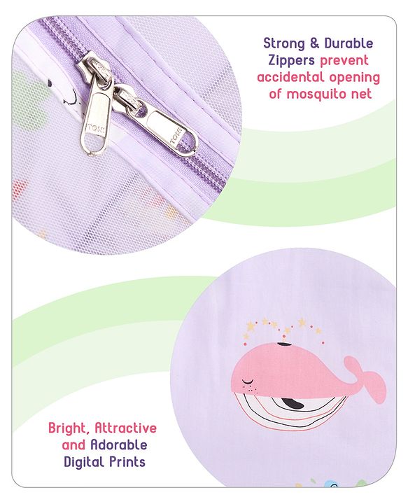 Babyhug Cotton Bedding Set with Mosquito Net Duck Print- Blue