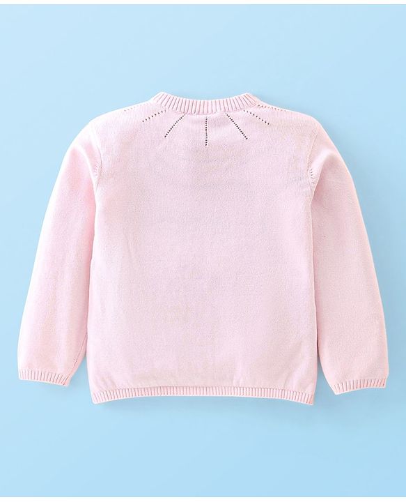 Babyhug Cotton Knitted Full Sleeves Sweater With Bear Applique - Pink