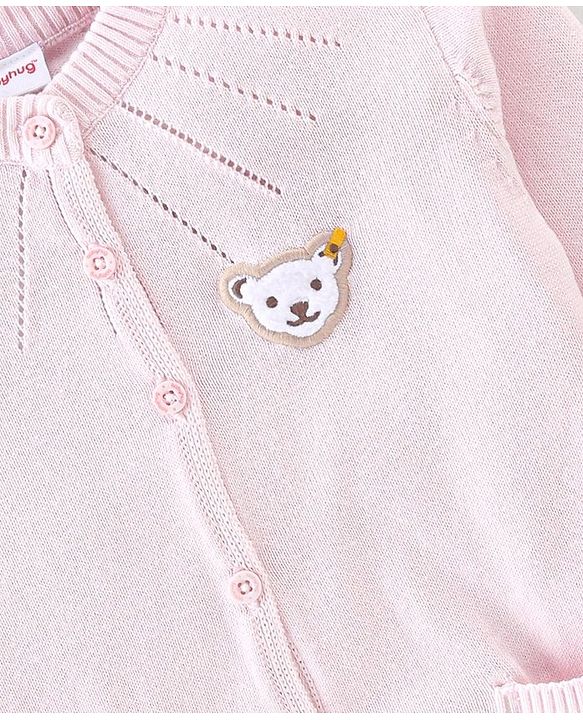 Babyhug Cotton Knitted Full Sleeves Sweater With Bear Applique - Pink