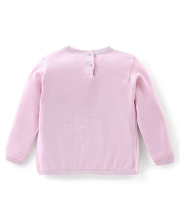 Babyhug Cotton Knit Full Sleeves Sweater with Crown Design - Pink