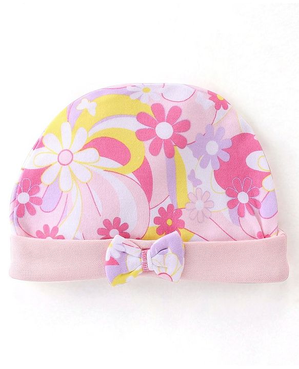 Babyhug 100% Cotton Knit Cap Floral Print - Pink