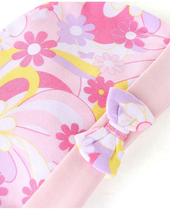 Babyhug 100% Cotton Knit Cap Floral Print - Pink