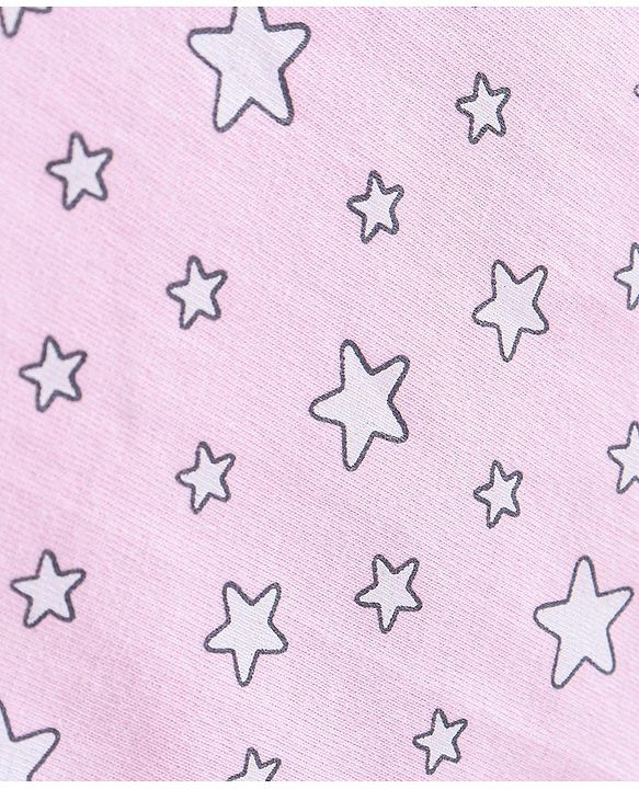 Babyhug Cotton Knit Frill Sleeves Nighty with Stars Print - Pink