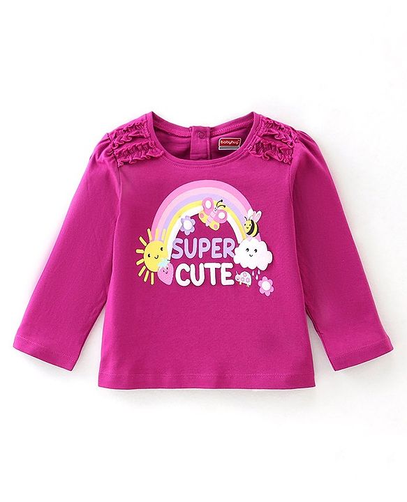 Babyhug Cotton Knit Full Sleeves T-Shirt with Butterflies Printed - Purple