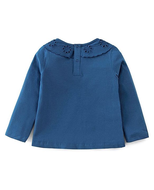 Babyhug 100% Cotton Knit Full Sleeves T-Shirt with Floral Graphics - Navy Blue