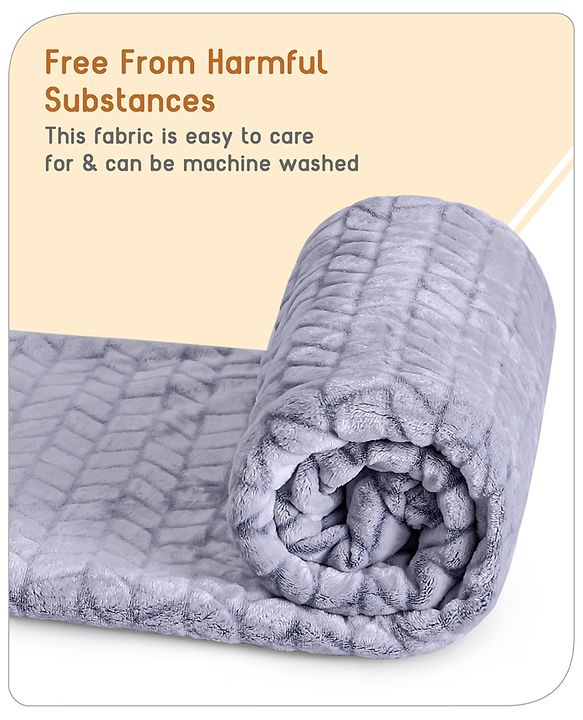 Babyhug Premium 2 Tone Laser Cut Cozy Plush Blanket Chevron Pattern- Blue