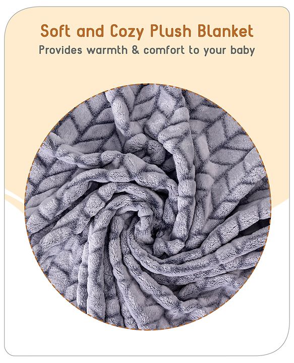 Babyhug Premium 2 Tone Laser Cut Cozy Plush Blanket Chevron Pattern- Blue