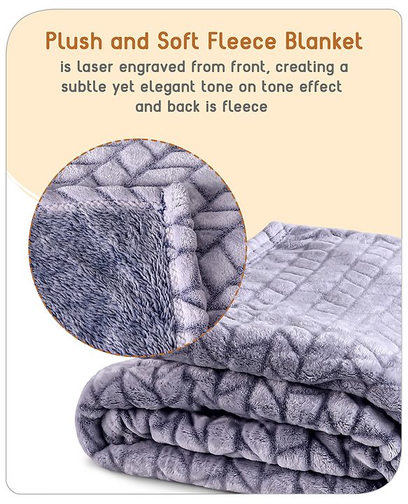 Babyhug Premium 2 Tone Laser Cut Cozy Plush Blanket Chevron Pattern- Blue