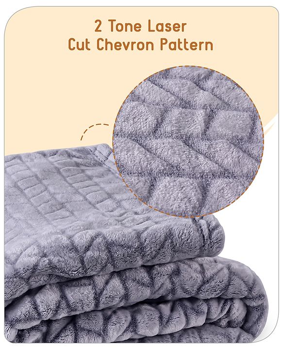 Babyhug Premium 2 Tone Laser Cut Cozy Plush Blanket Chevron Pattern- Blue