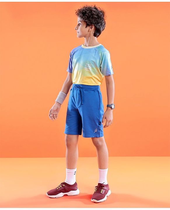 Pine Active Cotton Lycra Knit Anti-Bacterial Solid Color Shorts With Stretch - Blue