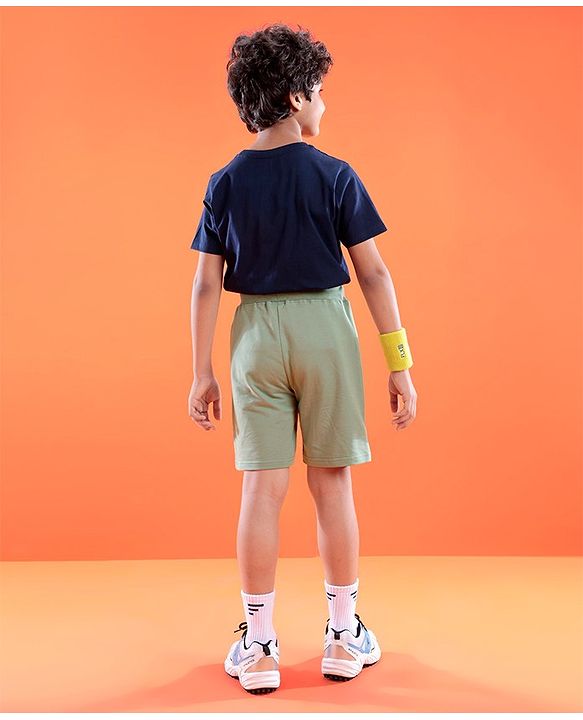 Pine Active Cotton Lycra Knit Anti-Bacterial Solid Color Shorts With Stretch - Blue