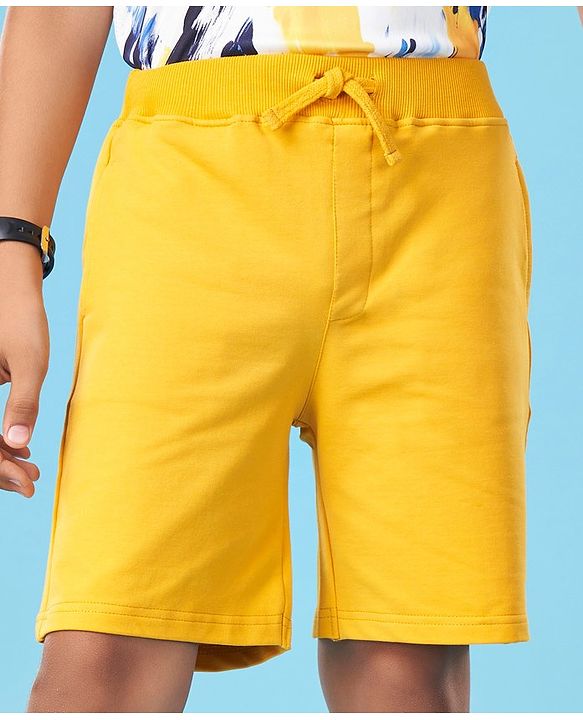 Pine Active Cotton Lycra Knit Anti-Bacterial Solid Color Shorts With Stretch - Yellow