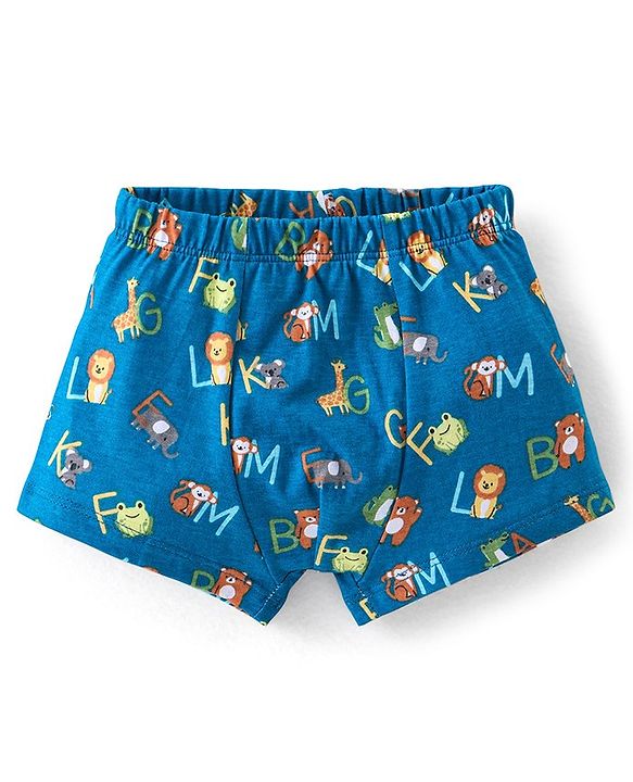 Babyhug 100% Cotton Antibacterial Trunk Briefs Stripes & Lion Print Pack of 3- Blue & Green