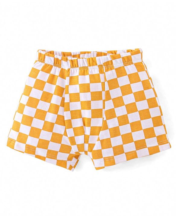 Babyhug 100% Cotton Antibacterial Trunk Briefs Checks & Fox Print Pack of 3- Blue White & Yellow