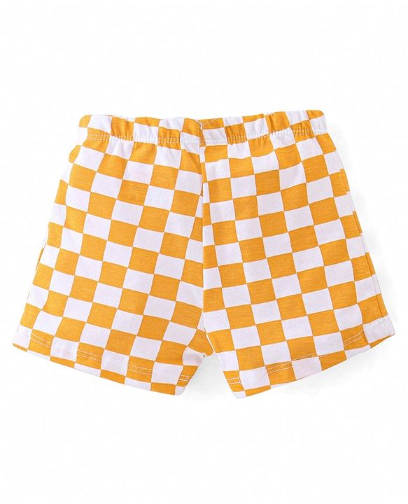 Babyhug 100% Cotton Antibacterial Trunk Briefs Checks & Fox Print Pack of 3- Blue White & Yellow