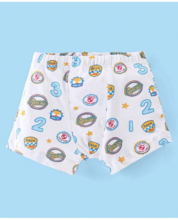 Babyhug 100% Cotton Antibacterial Trunk Briefs Checks & Fox Print Pack of 3- Blue White & Yellow