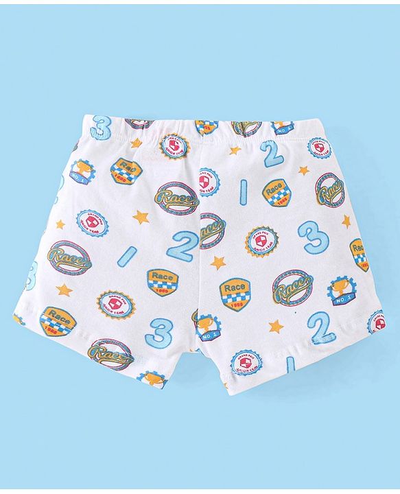 Babyhug 100% Cotton Antibacterial Trunk Briefs Checks & Fox Print Pack of 3- Blue White & Yellow