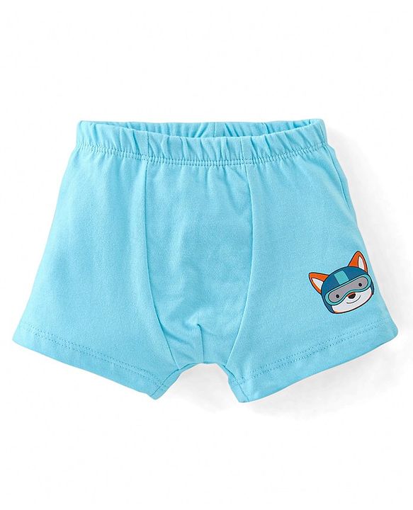 Babyhug 100% Cotton Antibacterial Trunk Briefs Checks & Fox Print Pack of 3- Blue White & Yellow