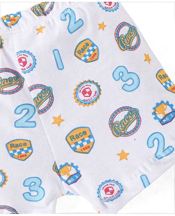 Babyhug 100% Cotton Antibacterial Trunk Briefs Checks & Fox Print Pack of 3- Blue White & Yellow