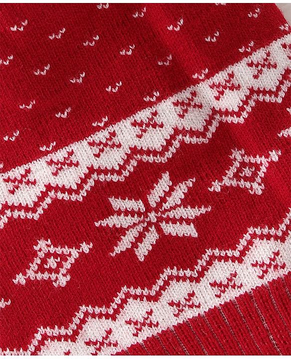 Babyhug Woollen Cap Floral Design - Red