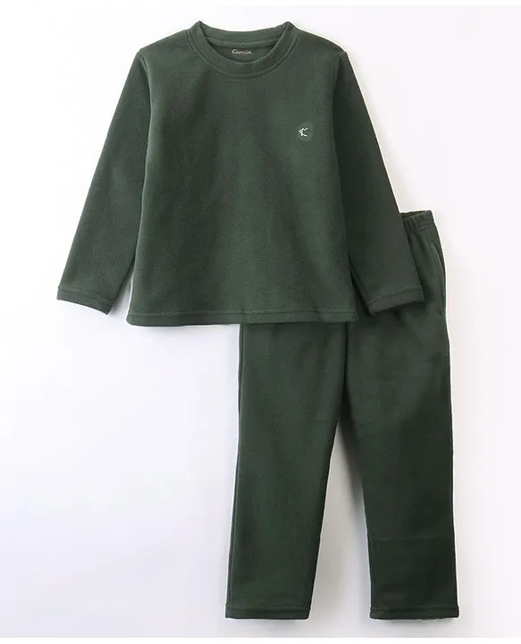 Winter Full Sleeve Green Cotton nightwear set for ladies
