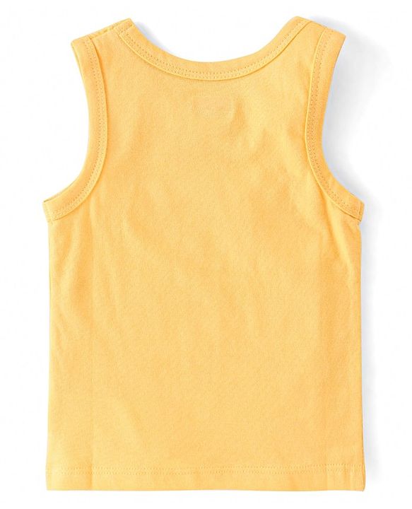Babyhug 100% Cotton Sleeveless Antibacterial Sando Vests Stripes & Train Print Pack of 3 - Blue Red & Yellow